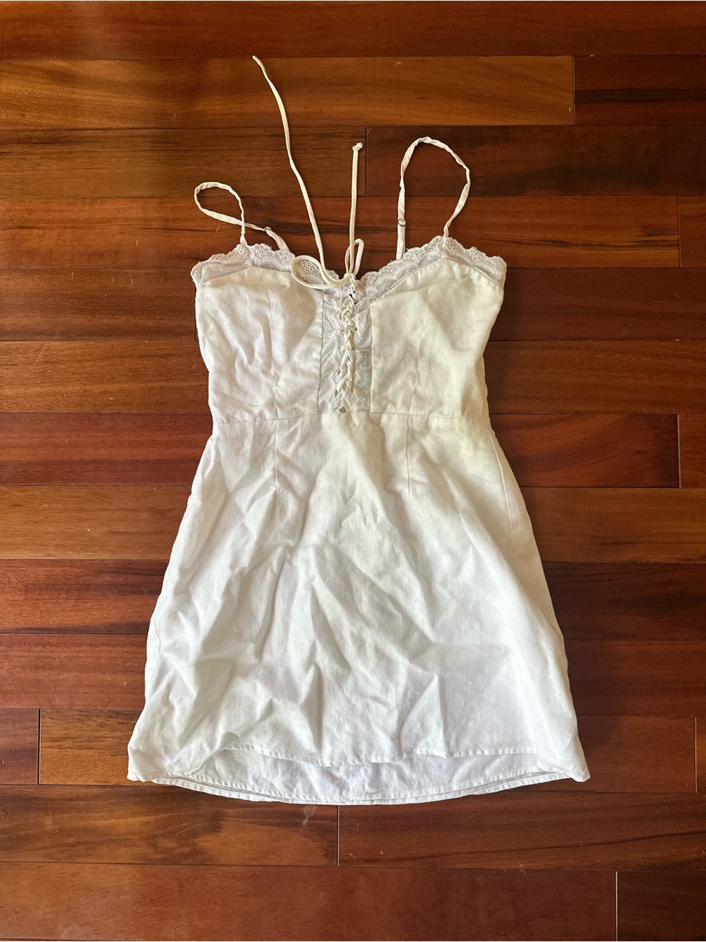 White Lace-Trim Linen Reformation Dress